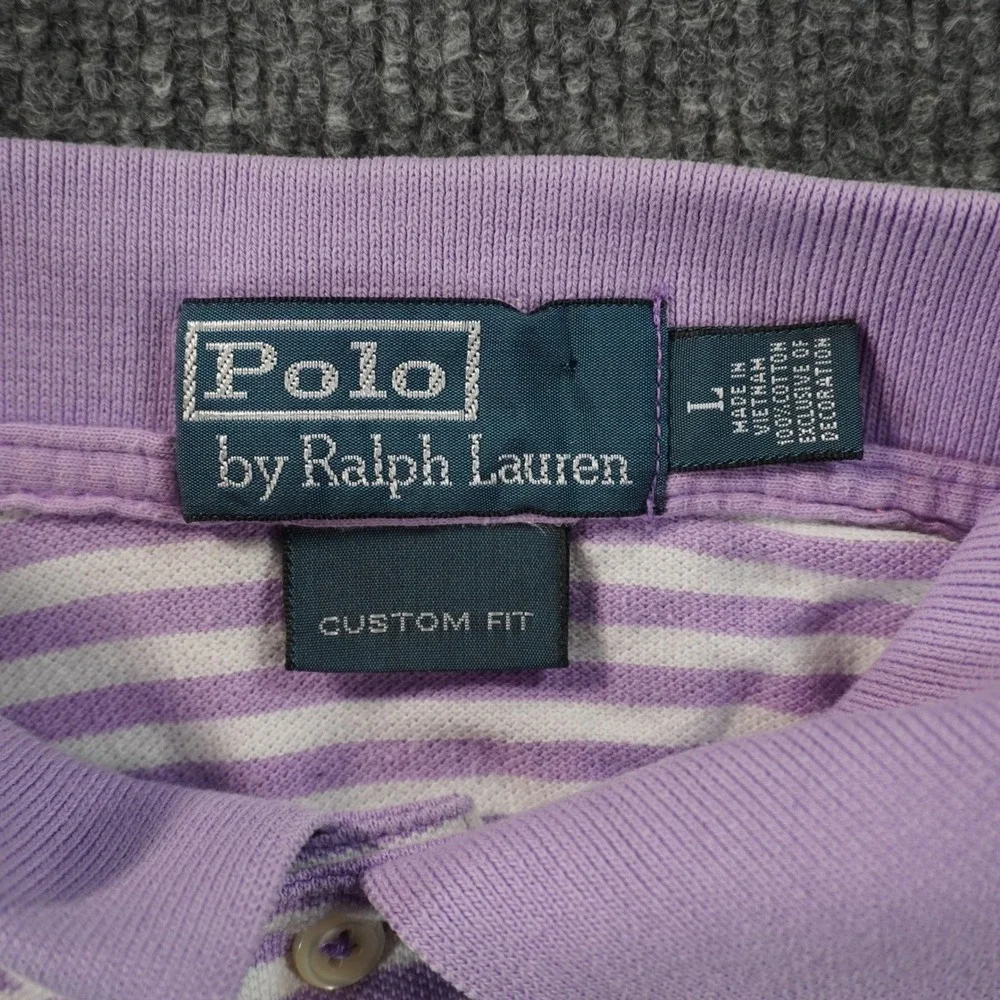 Polo Ralph Lauren Polo Shirt Mens Large Purple Striped Custom Fit Short Sleeve